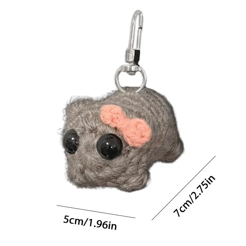 Crochet Animal Keychains Sad Hamster Plush Doll Pendants Funny Keyring Bag Accessories for Children Birthday Christmas Gifts