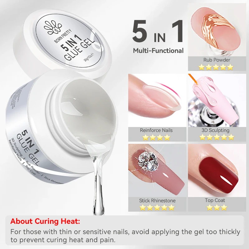 ولد جميلة 5 في 1 مسمار الغراء هلام لا مسح معطف فوقي متعدد الوظائف تعزيز هلام ثلاثية الأبعاد تشكيل النحت نحت زهرة مسمار الفن #1