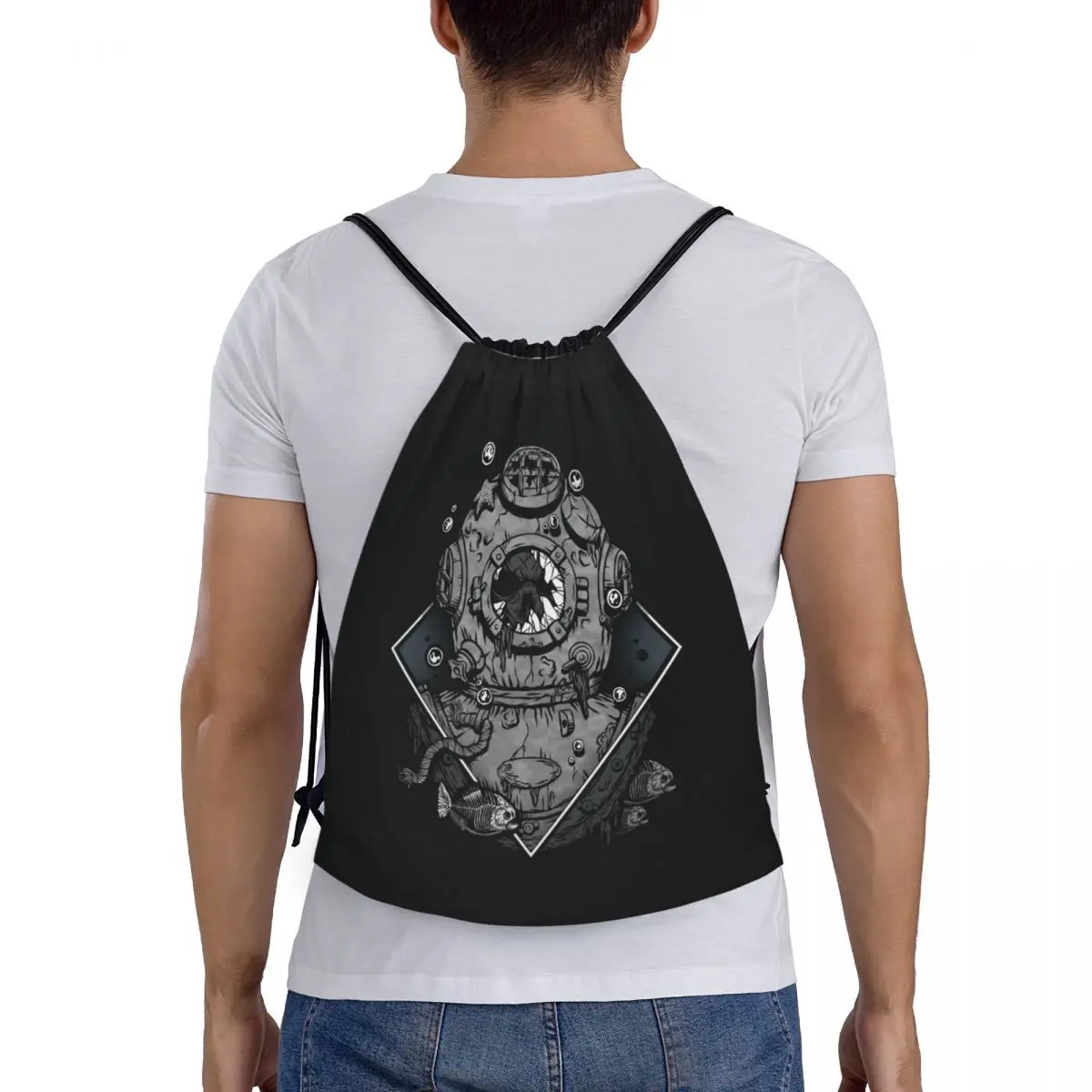 Scuba Diving Skull Trekkoord Rugzak Vrouwen Mannen Gym Sport Sackpack Draagbare Occulte Vergeetachtigheid Boodschappentas Zak