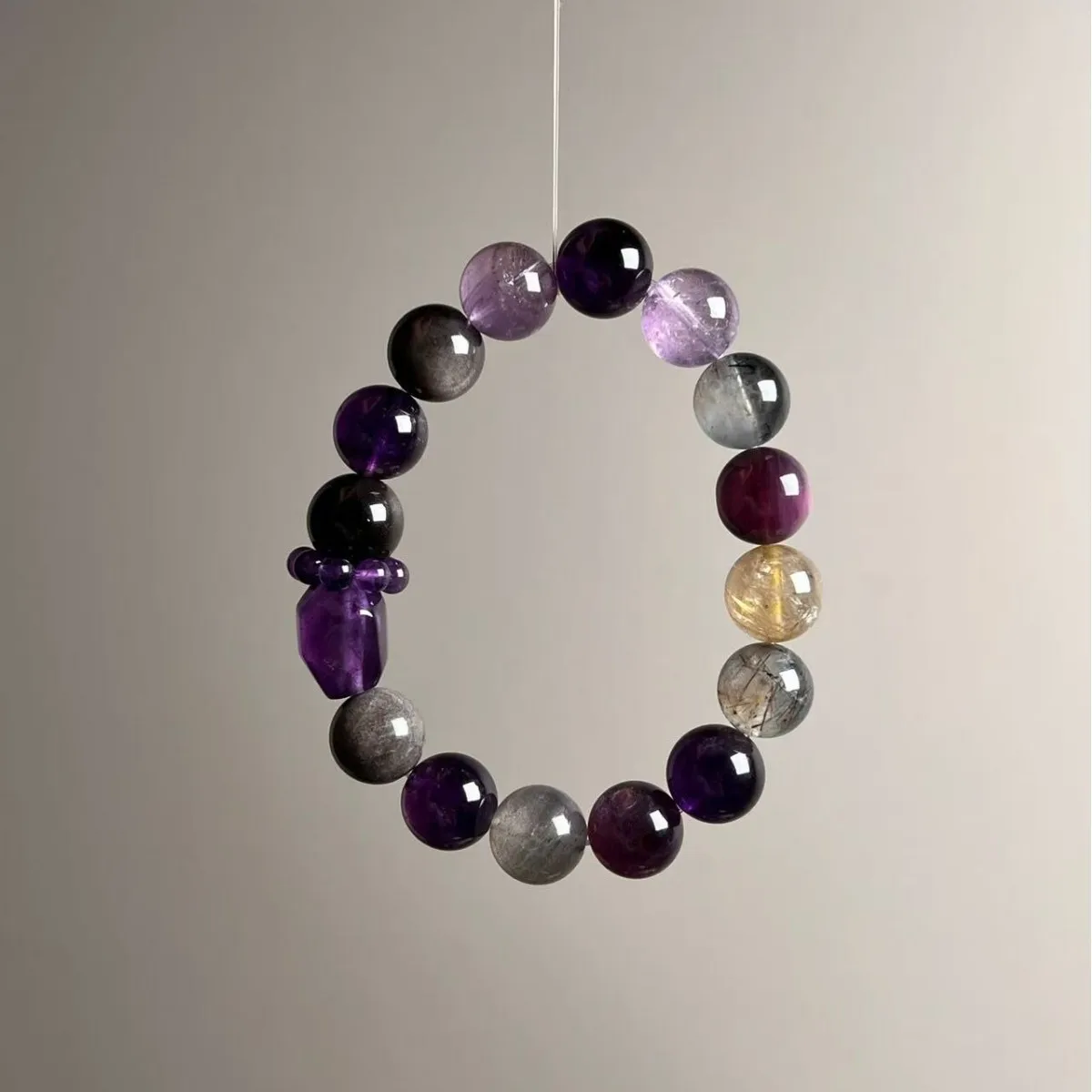 Natural Duobao Amethyst Bracelet, Nine Purple Fire Crystal Fashion Light Luxury Men's and Women's Bracelets