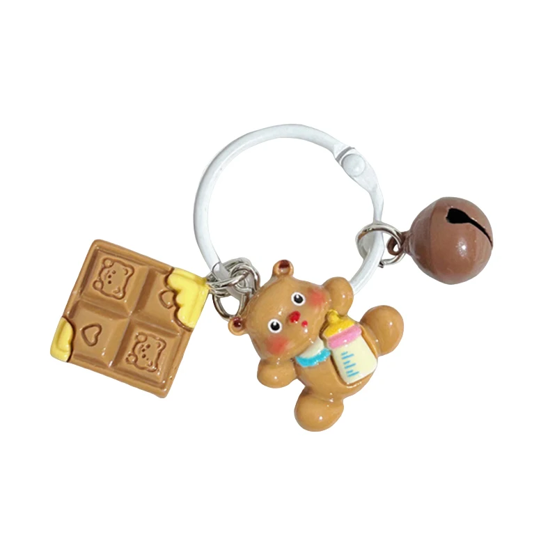 Cute Bear Coffee Color Keychain Bell Cookie Butter Bear Pendant Student Schoolbag Charms Cartoon Hanging Decor Gift