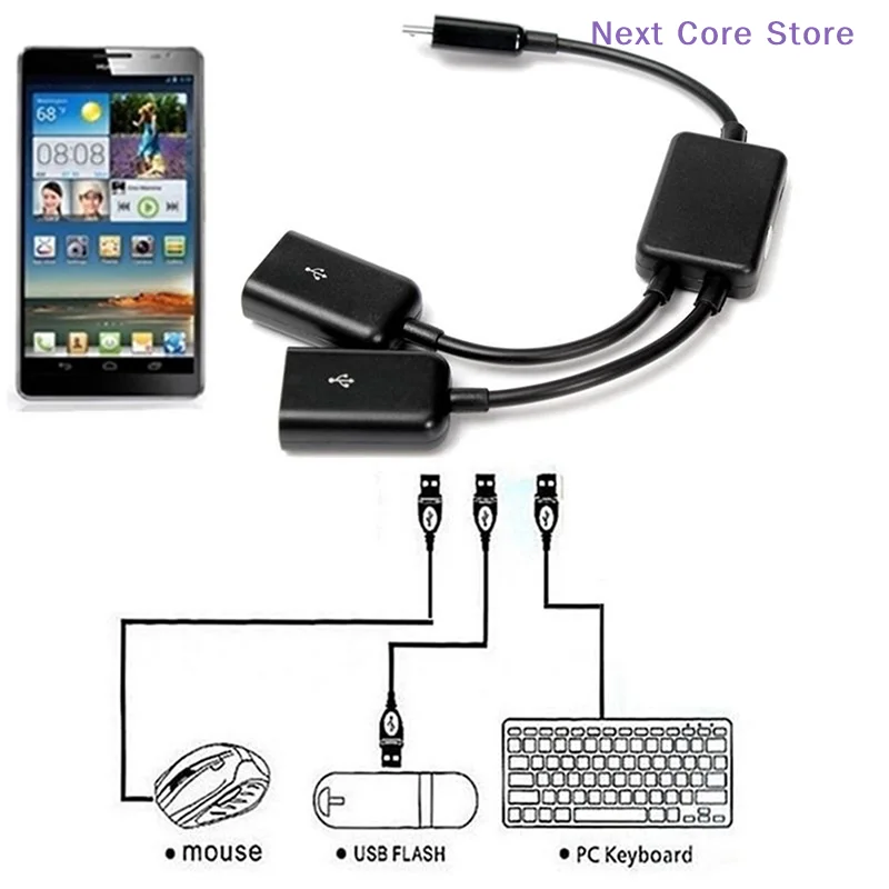 1 unidad de cable adaptador de host con concentrador OTG micro USB dual para tabletas y teléfonos inteligentes