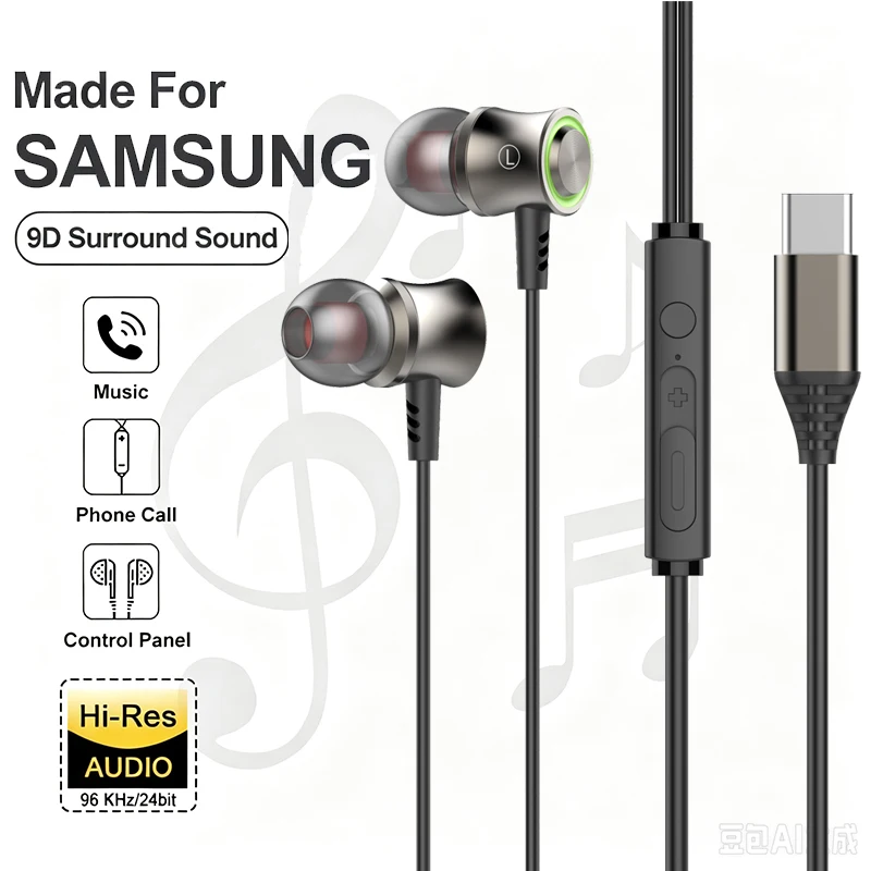 For Samsung Galaxy iPhone 17 16 Xiaomi Headset USB Type C Wired Earphones HiFi Stereo Sound 3.5mm in Ear Music Gaming Headphones