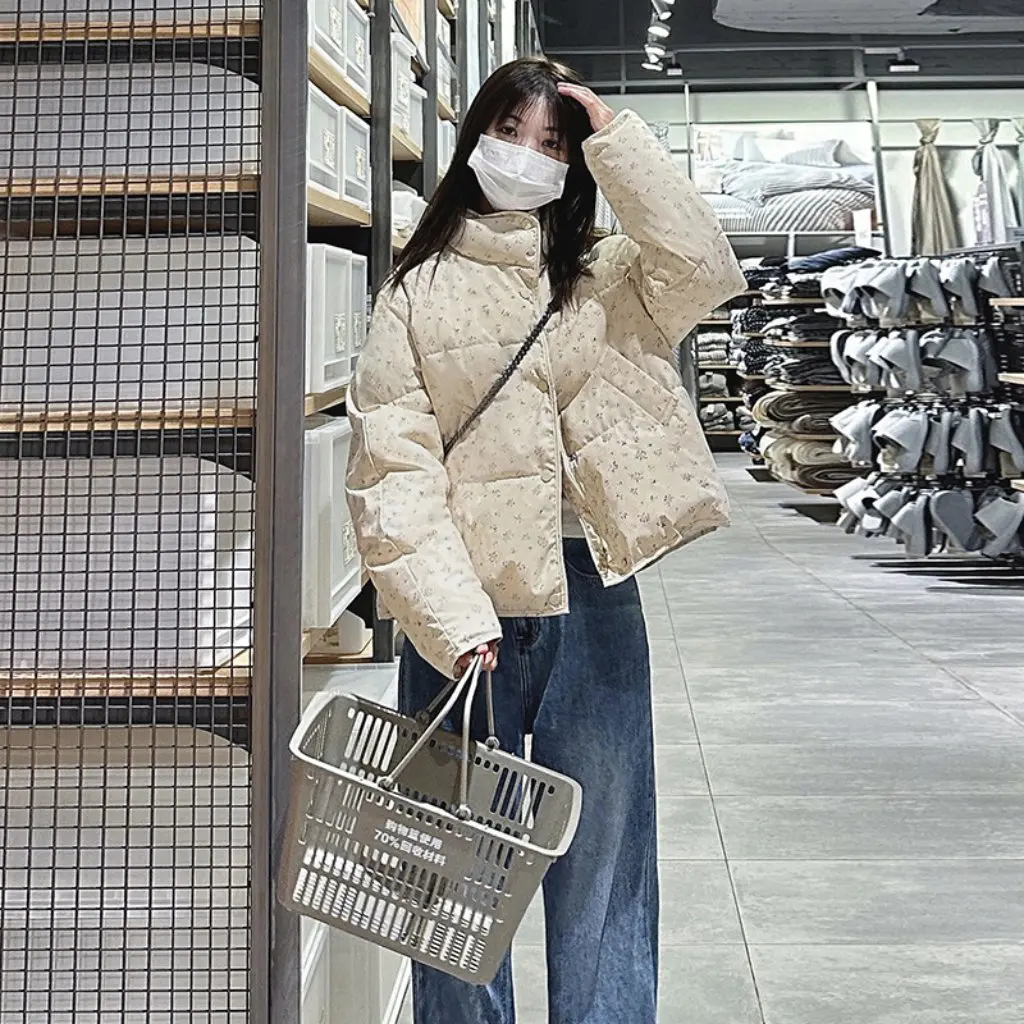 

Floral down Cotton-Padded Jacket Women's Winter Thickened Short Bread Coat Korean College Style New
