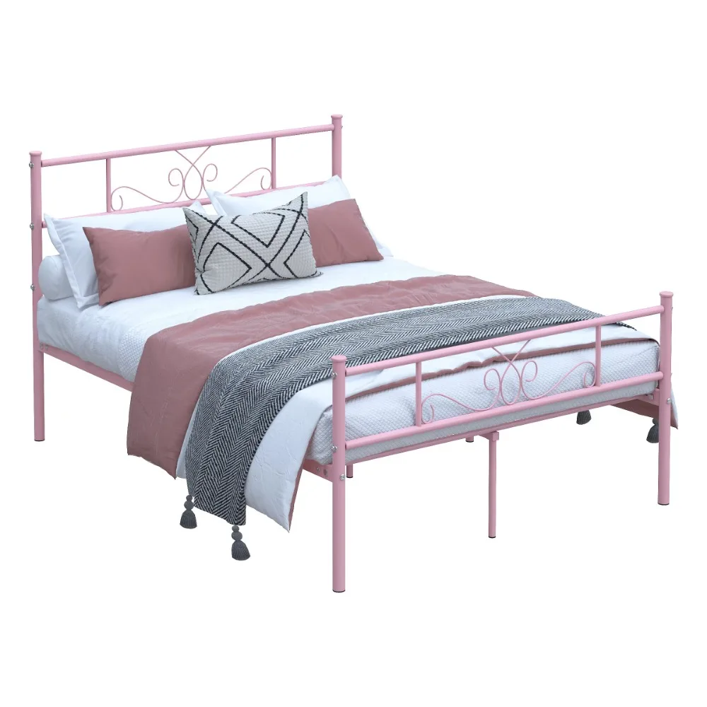 Bed Frame, Full Size Metal Bed Frame with Headboard Footboard for Girls Adults, Pink,bed Frames