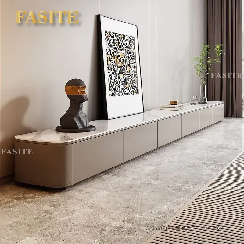 For Solid Wood and Sintered Stone TV Stand Modern Minimalist Light Luxury Floor Cabinet for Living Room Small Apartment High