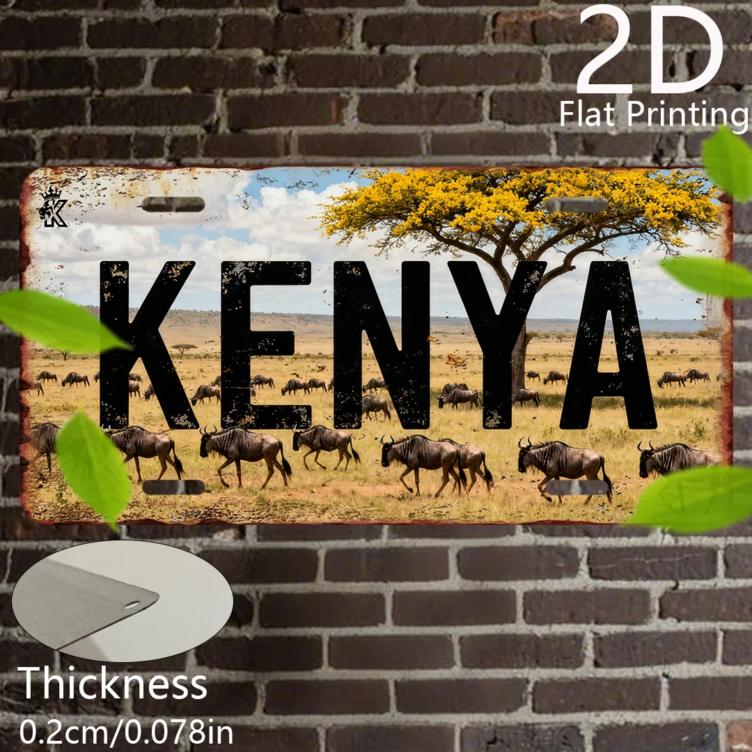 2D Flat, 2D Flat Printing, 1pc, Retro Aluminum Decorative Sign, Decorative Plaque & Statues (15.24cm x 30.48cm), Kenya Theme, Re