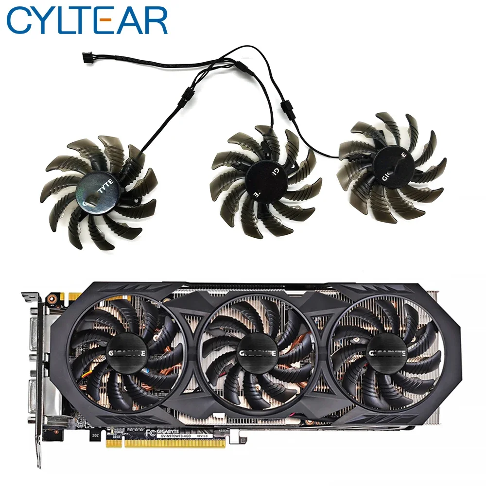 3pcs 3pin 75MM T128010SM PLD08010S12H GTX970 VGA GPU Cooler Fan For Gigabyte GTX 970 Windforce G1 Graphics Cards As Replacement