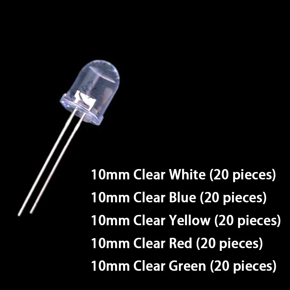 100PCS 5Values ​​Color 10MM Transparent Yellow Blue F10 White Red Green LED Beads Light Emitting Diode LED Light Pack Yellow