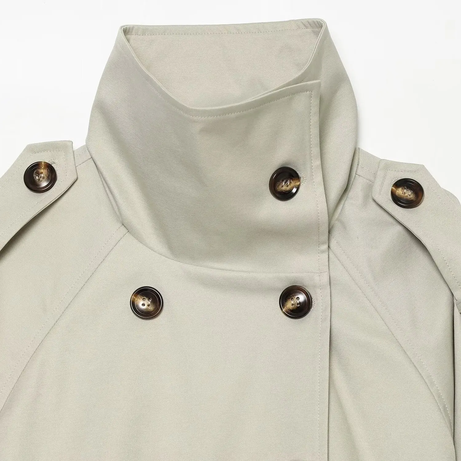 Spring Summer New Women's Simple Stand Collar Long Sleeve Double Button Decor Short Style Coat Polyester Fiber 100%