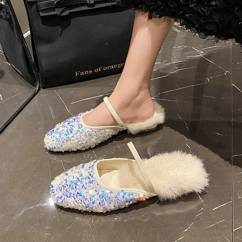 Spring and Autumn New Casual Sequins Mary Jane Shoes Women's Style Versatile Soft Sole Shallow Mouth Single Shoes