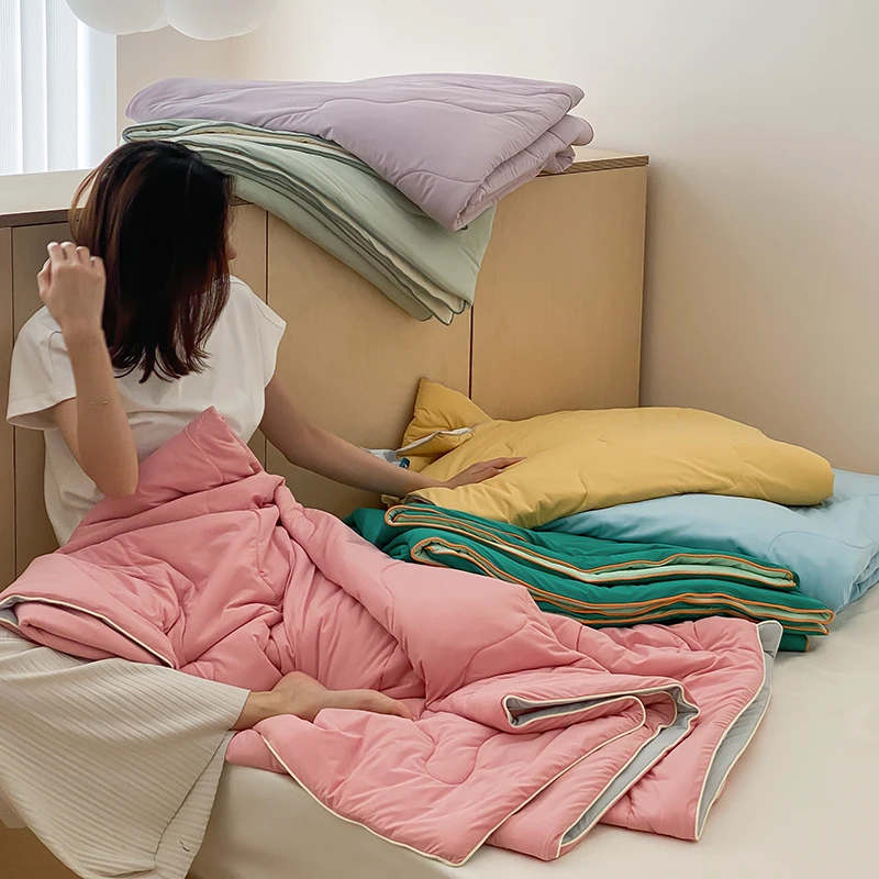 

Summer Coolness Silk Bean Fiber Air Conditioning Quilt Machine Washable A-Class Single Double Size Cold Sensation Summer Quilt