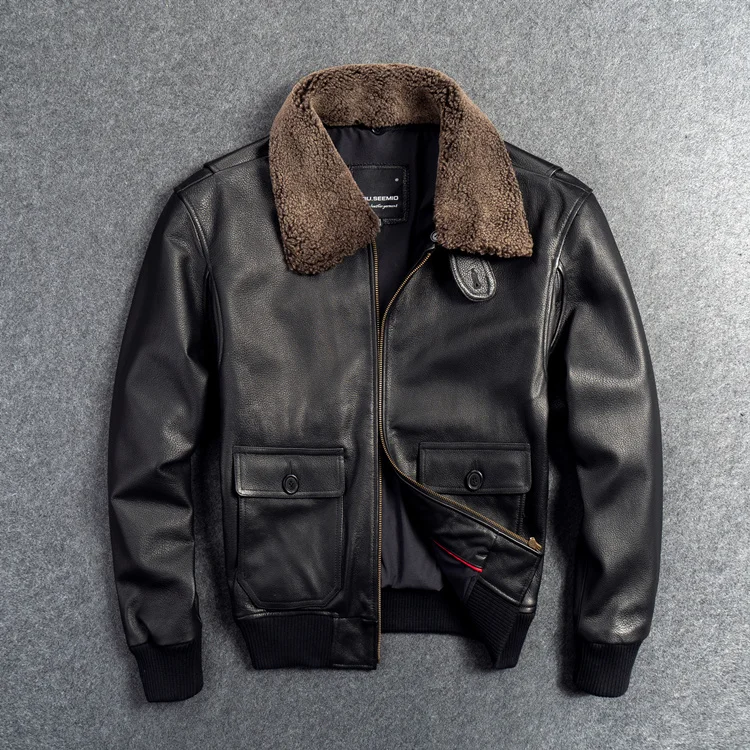 shipping.Classic G1 style Free mens cowhide coat,bomber leather clothes,black genuine Leather jacket.homme top gun wear