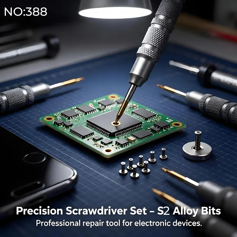 388 S2 Steel Precision Screwdriver Magnetic Tip Aluminum Handle 360° Rotating Cap Design Phone Repair Tool Kit for Phone Laptop