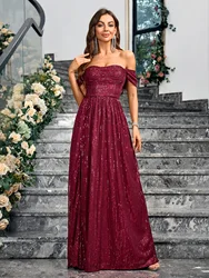 Luxury Sleeveless Burgundy Sequin Formal Evening Dress Women 2024 Elegant Mermaid Party Maxi Prom Classic Arabia Cocktail Gowns