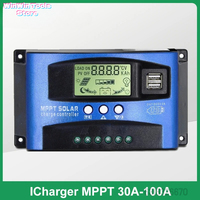 MPPT Solar Charge Controller 30A 40A 50A 60A 100A Dual USB LCD Display 12V 24V Solar Cell Panel Charger Regulator with Load