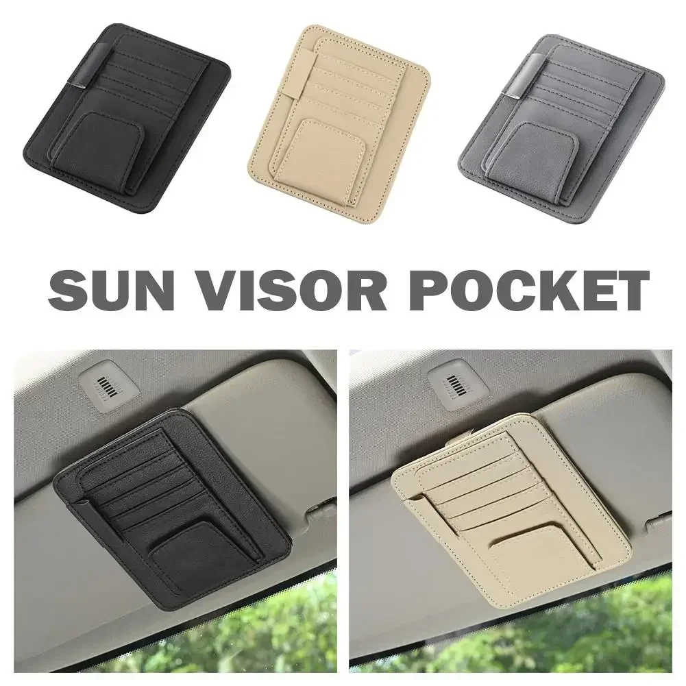 Car Sun Visor Organizer Multi-Pocket Business Card Storage Management Sunglasses Holder Visor Accessories Auto Interior