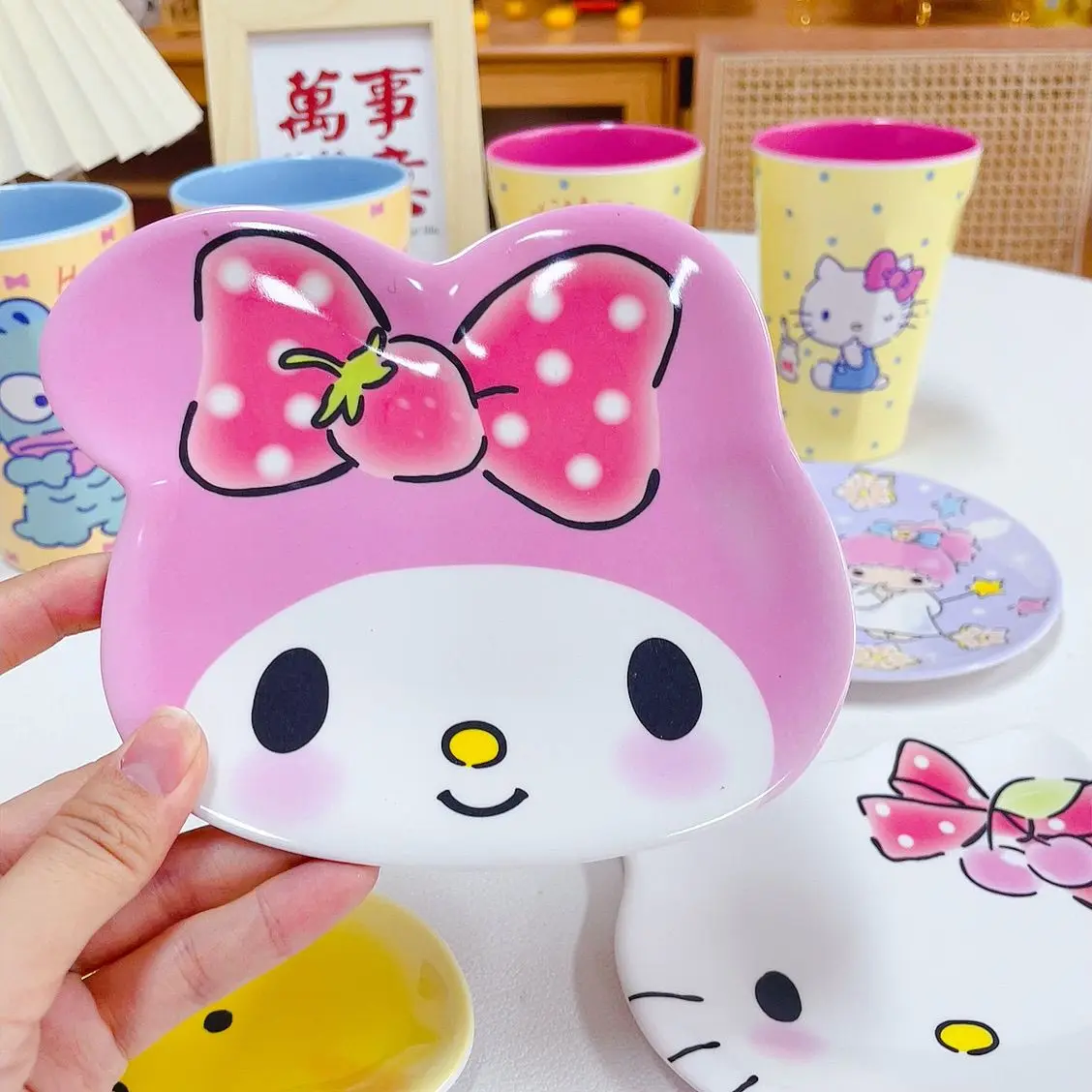 Cute Hello Kitty Pompompurin My Melody Fruit Dish Girl Heart Kawaii Sanrio Anime Miamine Plate Cartoon Hangyodon Cup Kid Gift