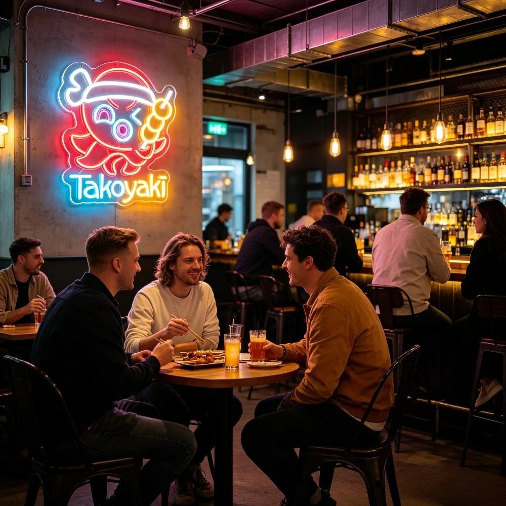 Takoyaki Neon Light USB LED Wall Light for Japanese Restaurant Snack Bar Food Stall Cafe Retail Shop Storefront Wall Decor Sign