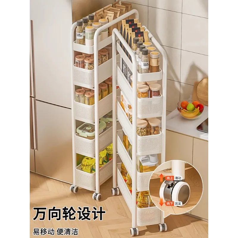 Kitchen crevice rack, refrigerator side pull-out cabinet, bathroom trolley, narrow slit pull basket gap storage cabinet