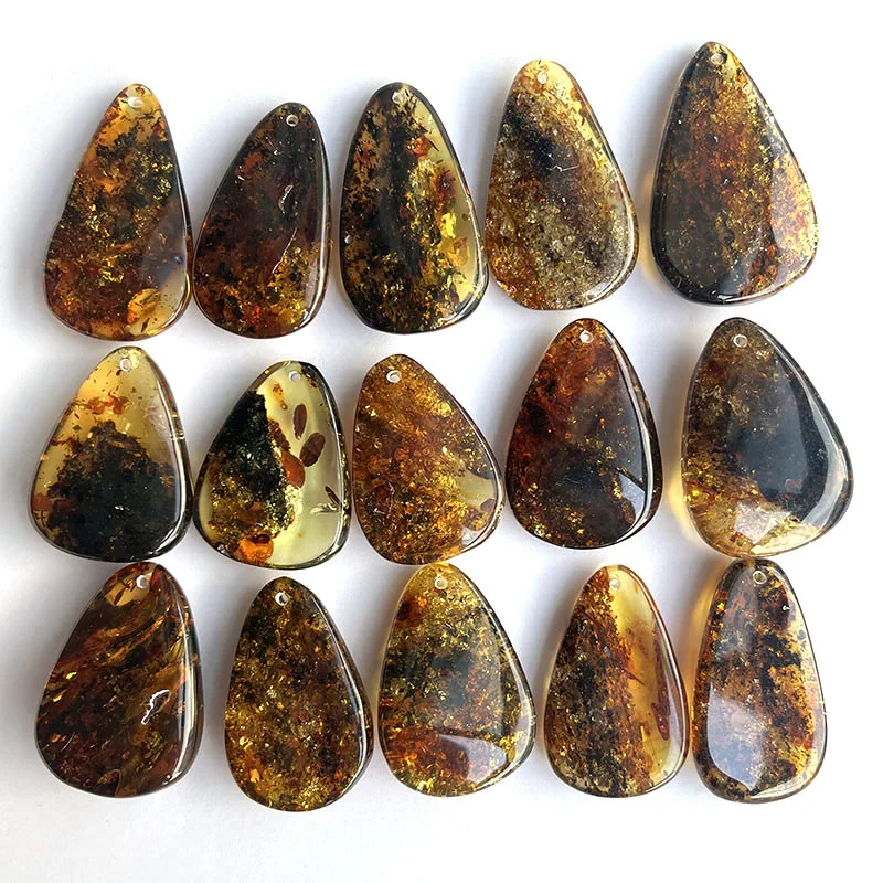 New Natural Floral Amber Pendant Real Gemstone Beads Women Men Diy Chain Necklace Earrings Waterdrop Unique Fine Jewelry