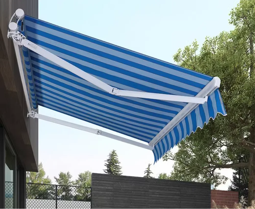 

Outdoor Aluminum Alloy Curved Arm Folding Telescopic Awnings Electric Patio Door And Window Facade To Protect From Rain