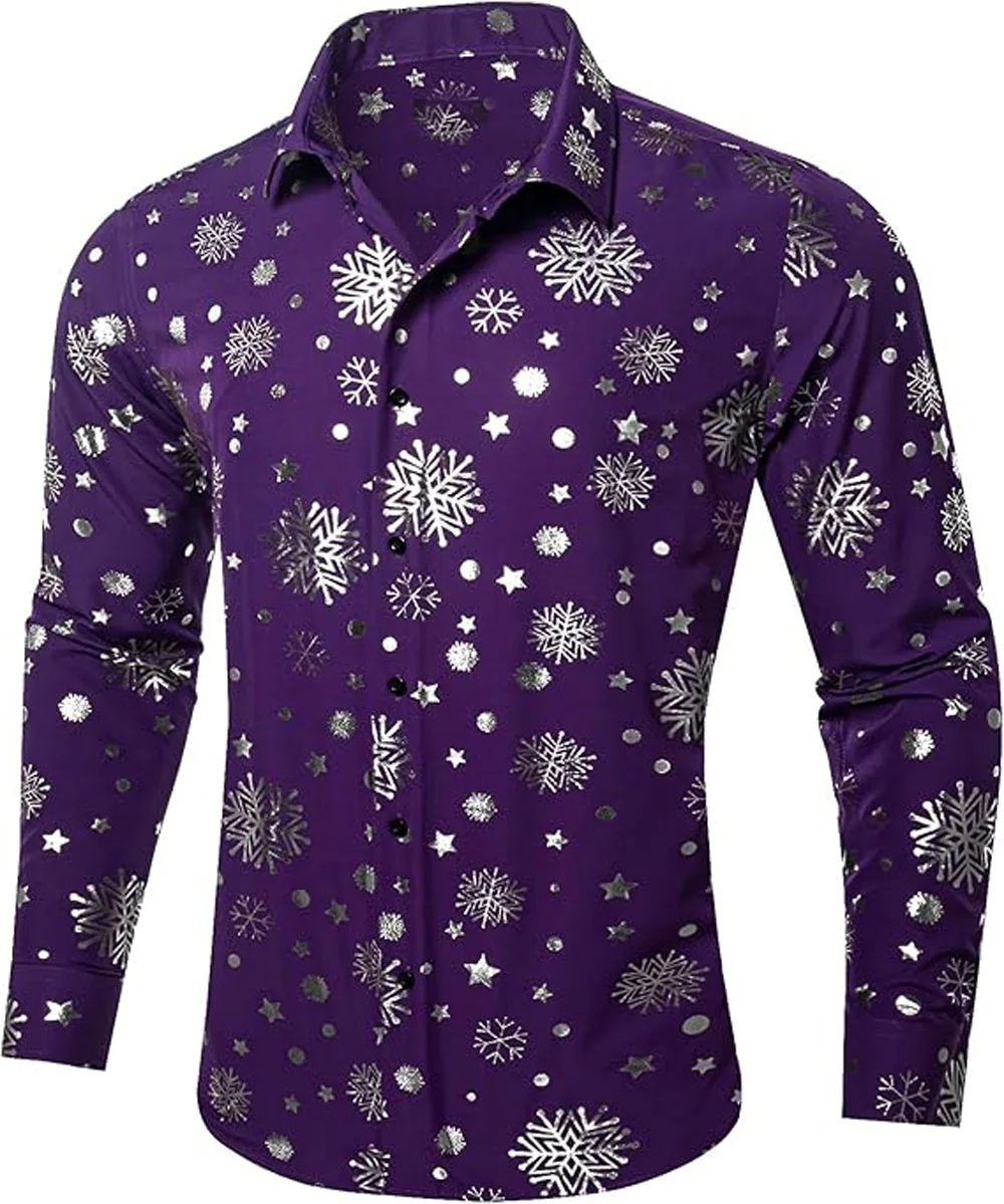 

Men's New Long-sleeved Plant Vine French Christmas Goods Hawaiian Beach Vacation Outdoor Party Outer Wear Xmas Shirt Dress Man