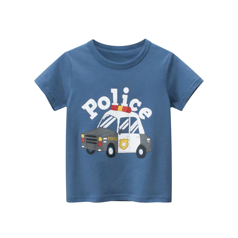 

2022 Summer Clothing T Shirt Boys Girls Cartoon Police Car Baby Kids Children Cotton Short Sleeves Car Print Tee Toddler