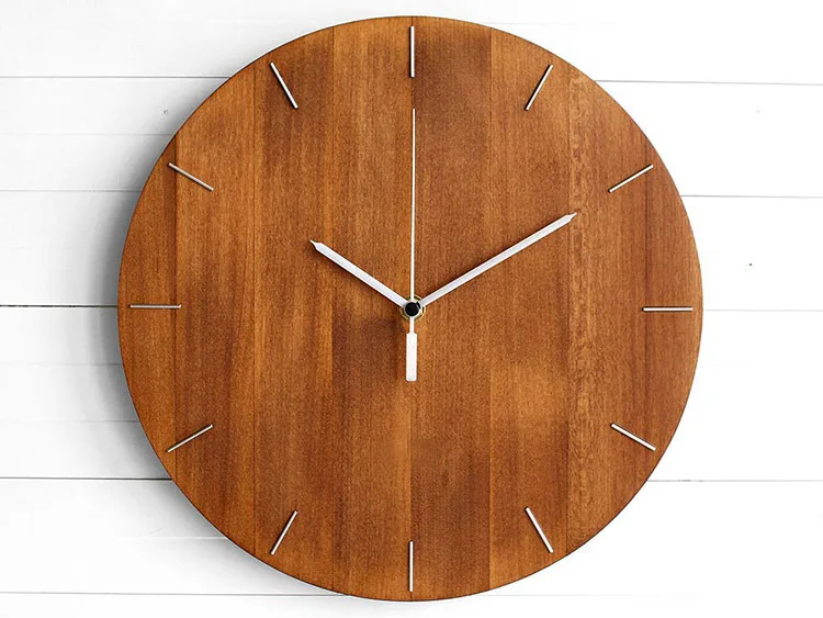 Reloj de pared de cuarzo de madera redondo minimalista