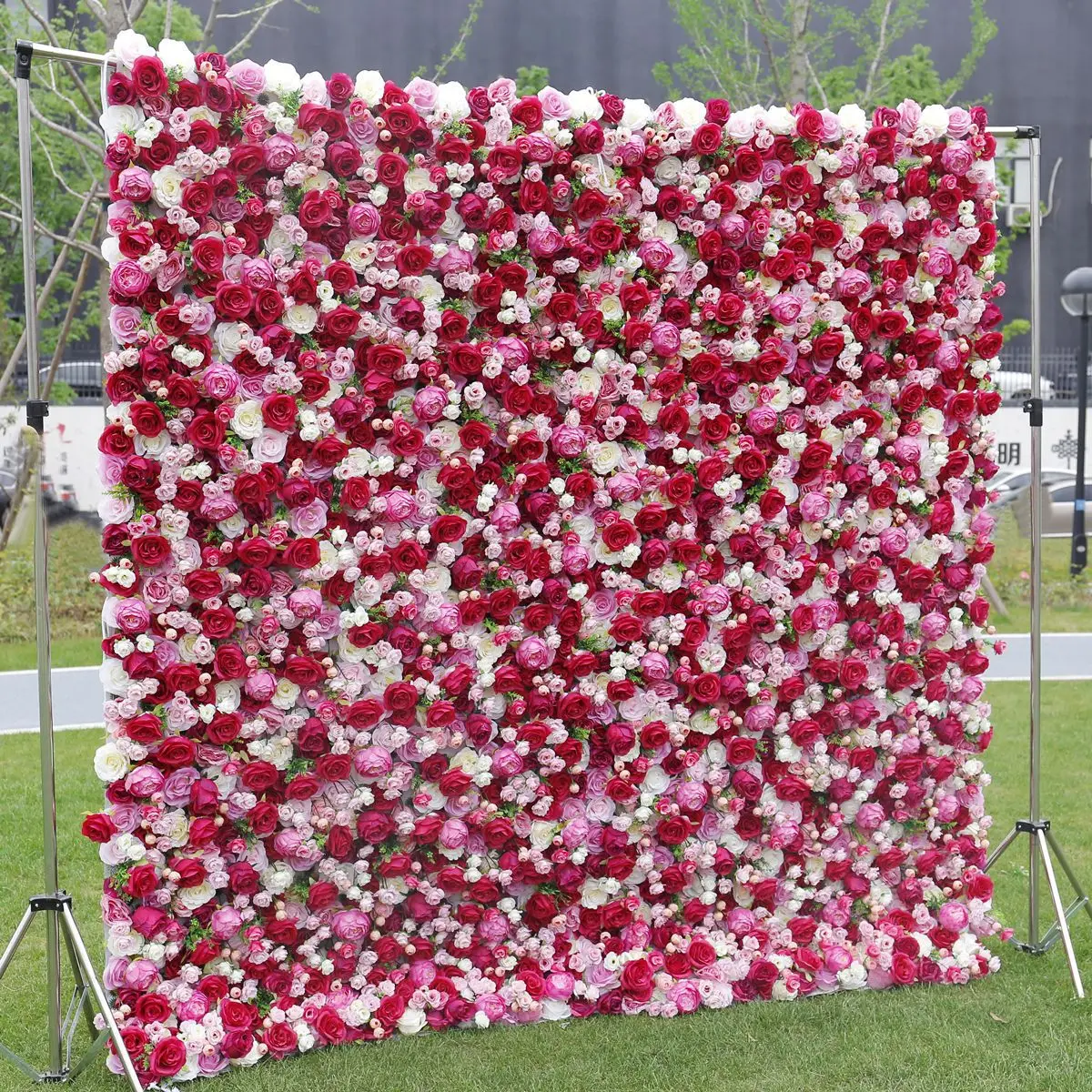 

3D custom series rose red rose fabric wall, ivory fabric, rolled up artificial mixed wall, wedding background decoration