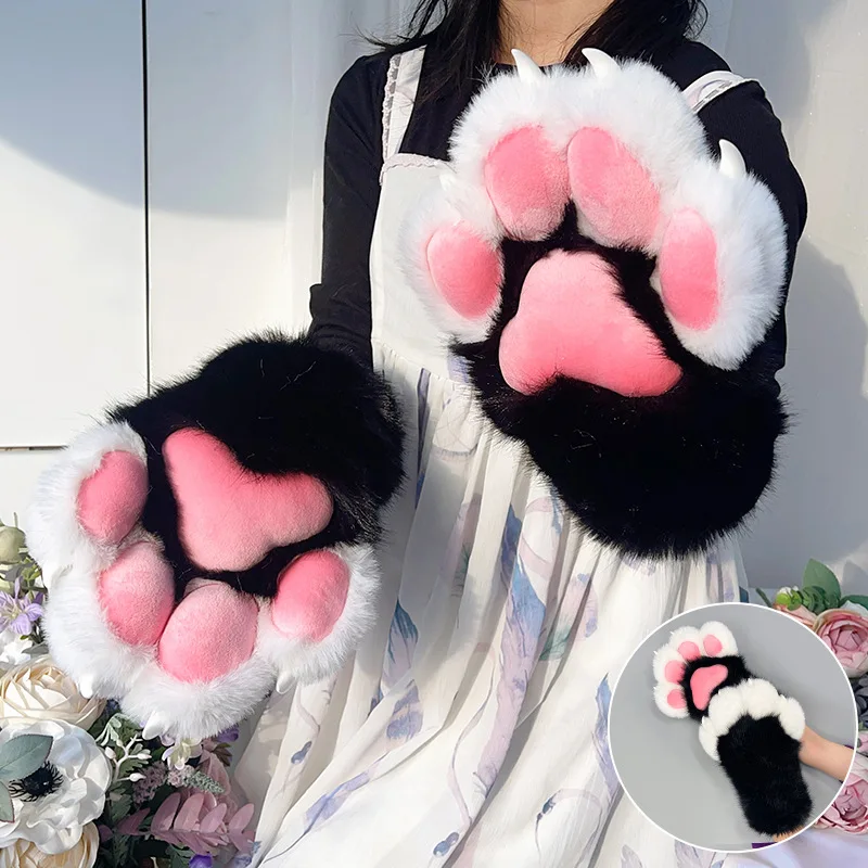 

Plush Furry Paw Gloves Animal Claw Mittens Cosplay Beast Fursuit Costume Accessories for Anime Party with Squeaker Sound
