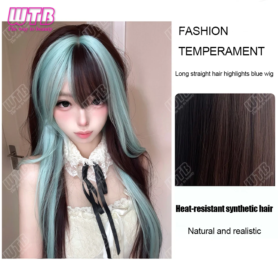 WTB Synthetic Wig Straight Wig with Bangs Female Long Hair with Bangs Straight Hair Wig Natural Beauty Full-head Wig Daily Wear