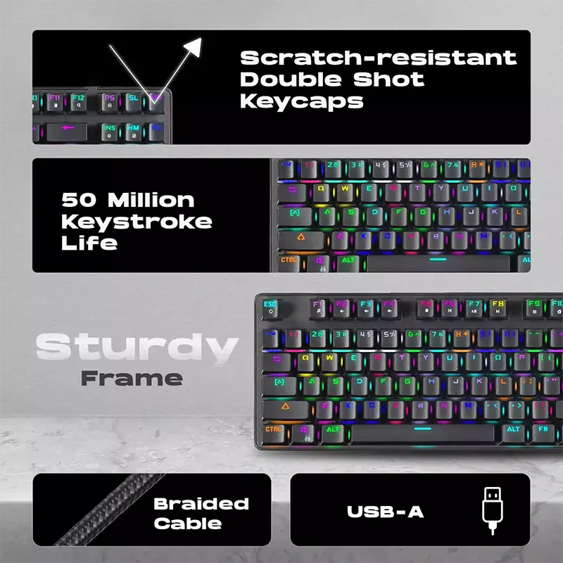 GameStop Tea Axis Wired Mechanical Game Keyboard RGB Full-colour Light Bead Crisp 87-key Blocking Keyboard