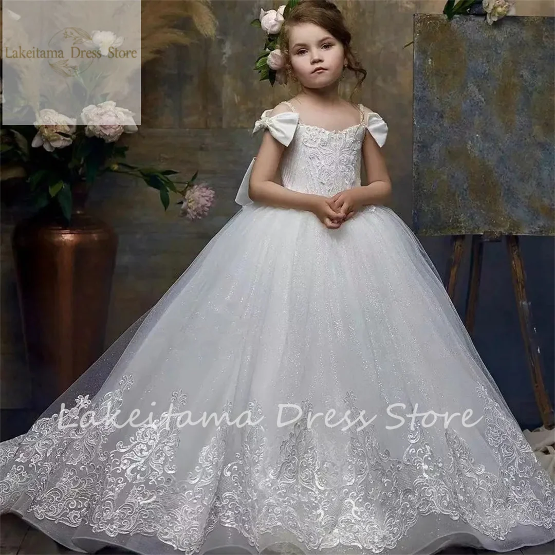 First Communion Dresses Classics Flower Girl Dresses Fluffy Short Sleeves Kids Princess Pageant Gowns For Weddings Birthday