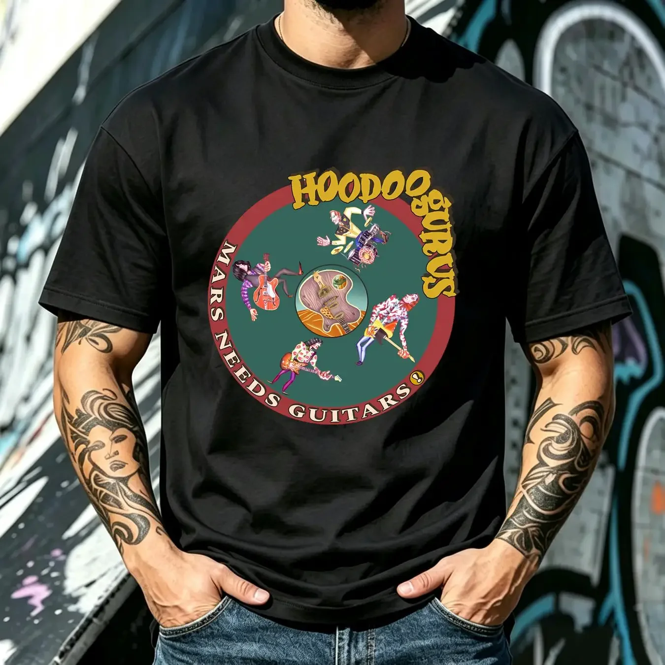 washed T Shirt HOODOO GURUS Mars Needs Guitars White Full Size S to 5XL LL1290 vintage Washed Soft streetwear designer clothes