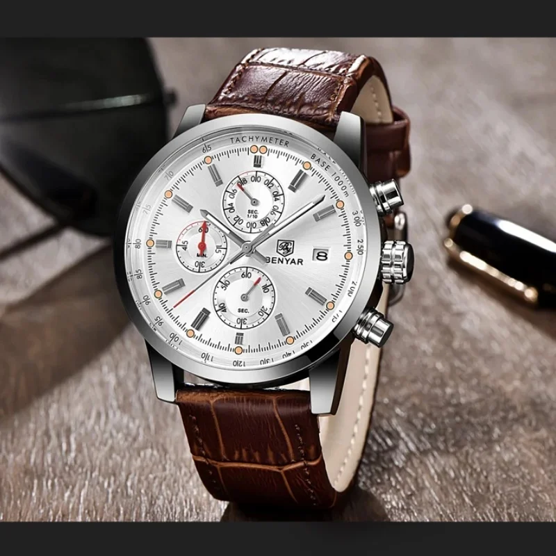 BENYAR 5102 Top Brand Luxury Chronograph Sports Watch for Men, Quartz Movement Wristwatch, Perfect Men Gift, Reloj Hombre, Relog