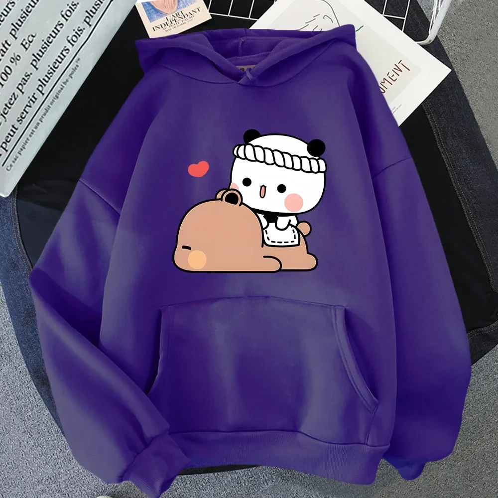 Kawaii BuBu Panda Massaging Her Love Sleepy DuDu Bear Hoodies Cute Panda Bear Sweatshirt Women/Men's Clothes Korean Styele Tops