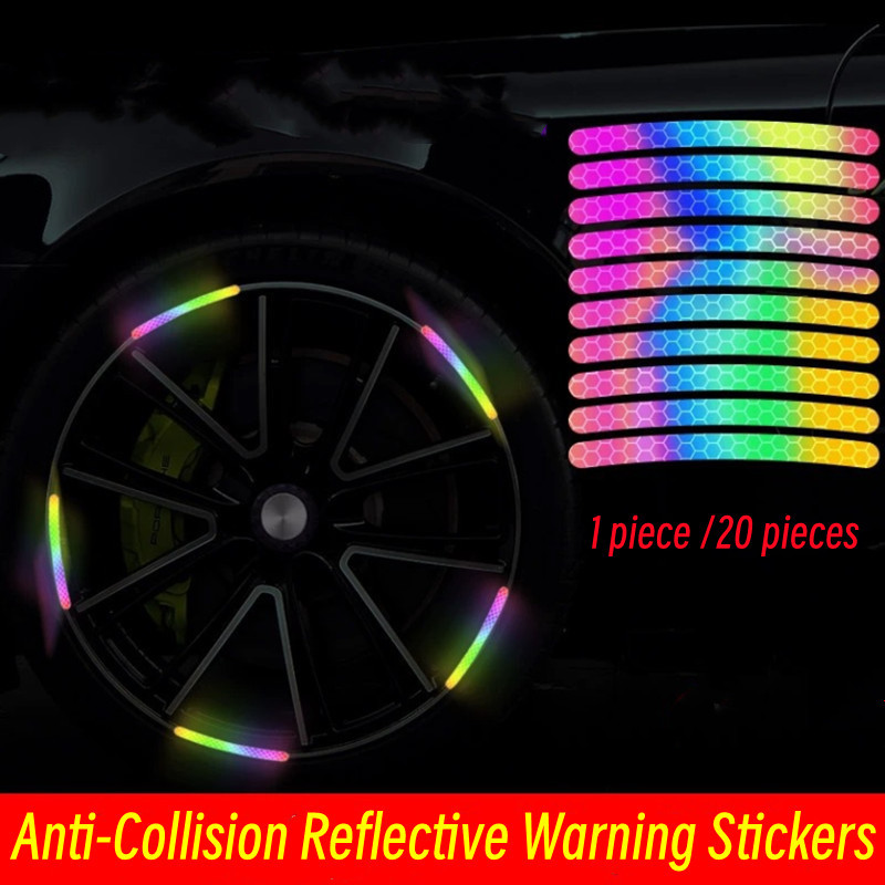  For Bicycle Wheels Car Motorcycle Seven-Color Laser Car Decoration Accessories Anti-Collision Reflective Warning Stickers 