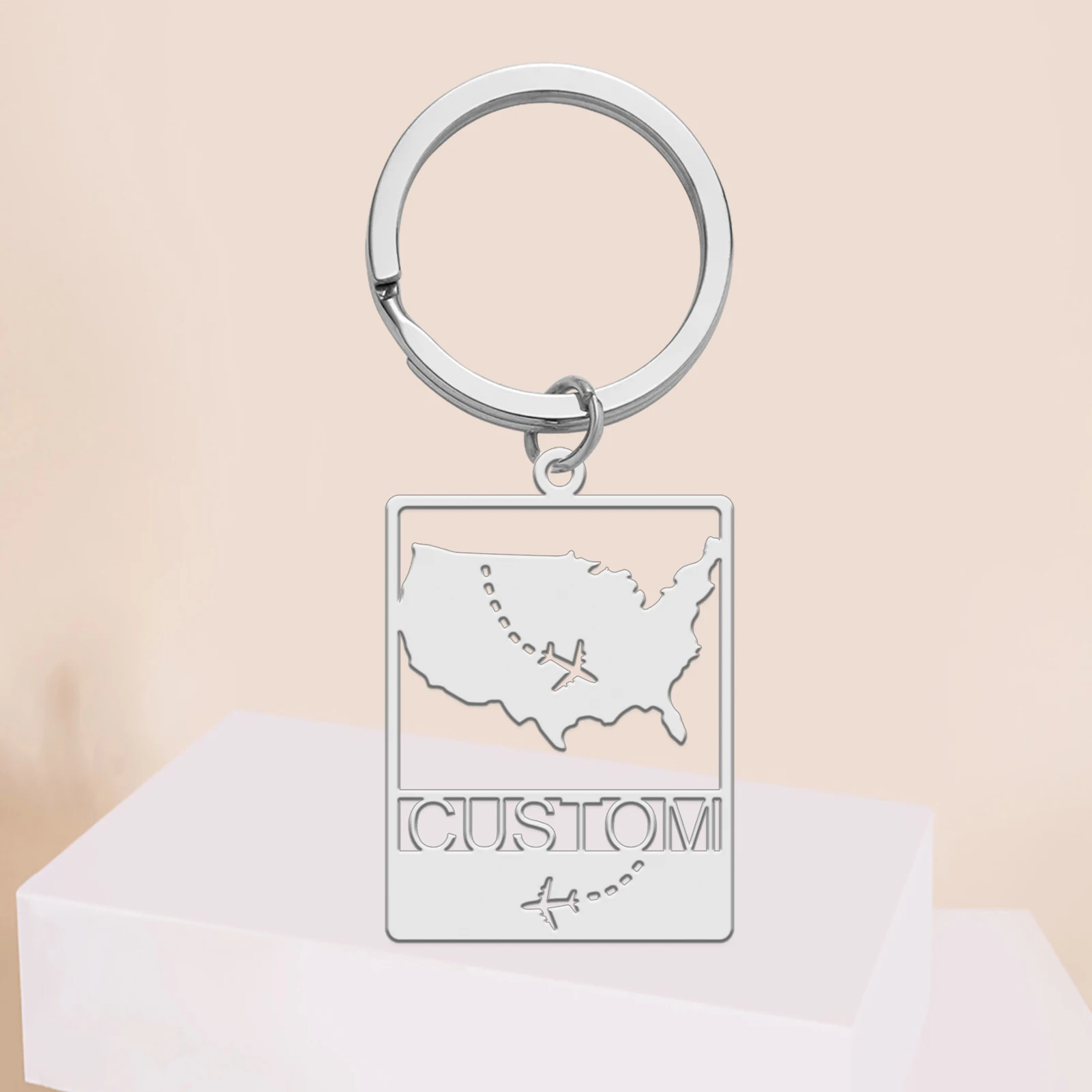 Jeshayuan Customized Stainless Steel America Map Keychain Personalized Syria Map Pendant Keychain Travel Plane Country Map Gift