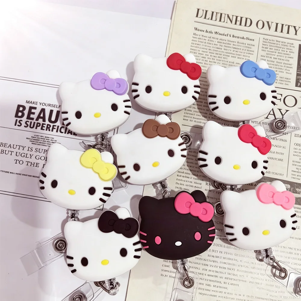 Sanrio Hello Kitty Telescopic Silicone Cartoon Easy Pull Buckle Portable Card Cover Accessory Anti Loss Key Portable Pendant