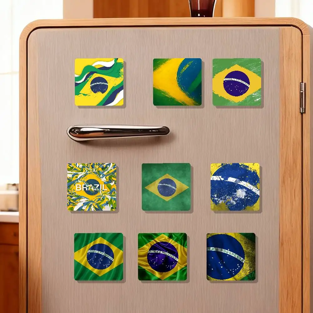 Brazil Flag Refrigerator Magnets Magnet Personalized Fridge Magnet Square Shape Fridge Refrigerator Wall Door Decoration