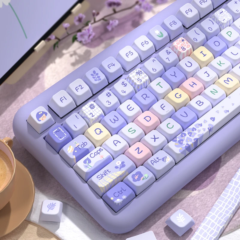 158 Keys/Set Flower Girl Keycaps Cute Kawaii Violet PBT Keycaps Cherry MDA Height for MX Switch DIY Mechanical Keyboards Gift