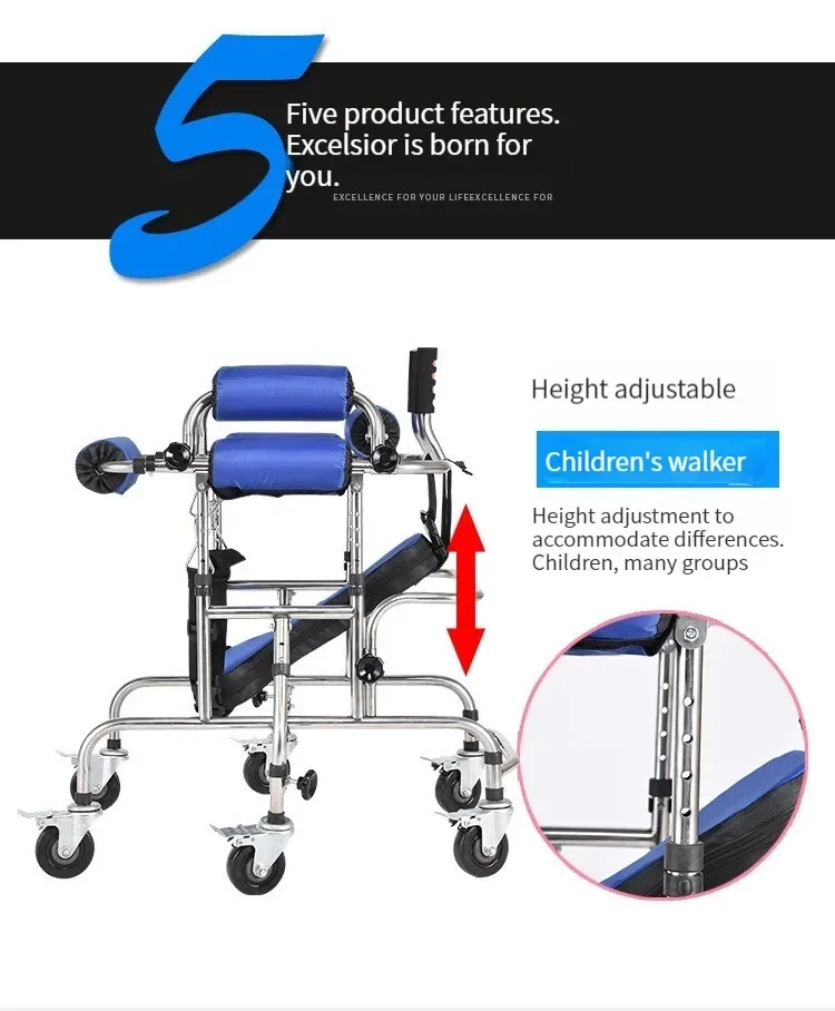 sale Children Brake Wheels Walk Support Stand Rehabilitation Equipment Help Disabled Kids Hemiplegia Training Walker Aid