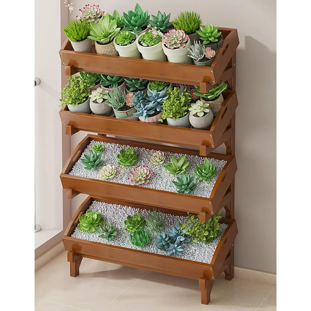Soporte independiente para plantas en maceta de madera, estantes grandes para cestas de frutas y verduras de 4 capas para el hogar, sala de estar, cocina, despensa y oficina, Utili