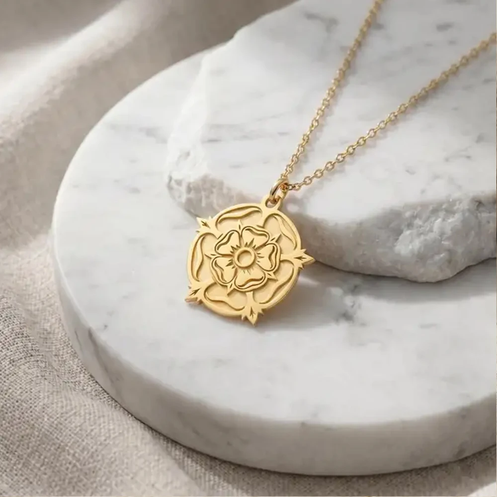 HIPEE Tudor Rose Necklace Stainless Steel Flower Necklaces Jewelry Creativity Gift for Women