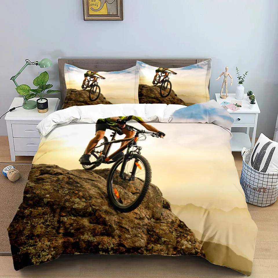 

3PCS Single-sided Bike Cycling Printed Comforter Bedding Sets Comfortable Bedspreads Comforter Duvet King Bedding Birthday Gift