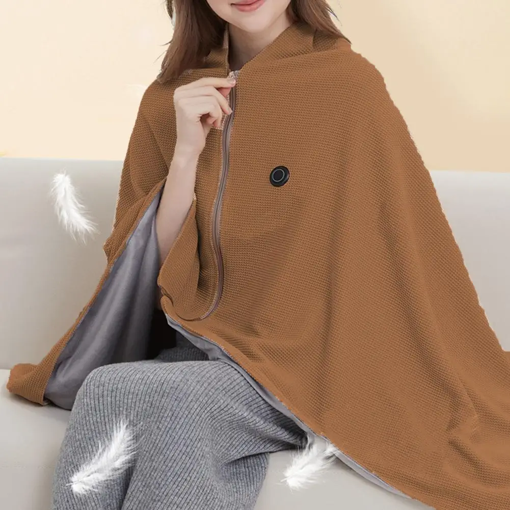 Easy-to-fit Cape Usb Blanket Shawl for Women with 3 Heating Portable Electric Body Warming Cloak Soft Zipper Shawl Wrap Blanket