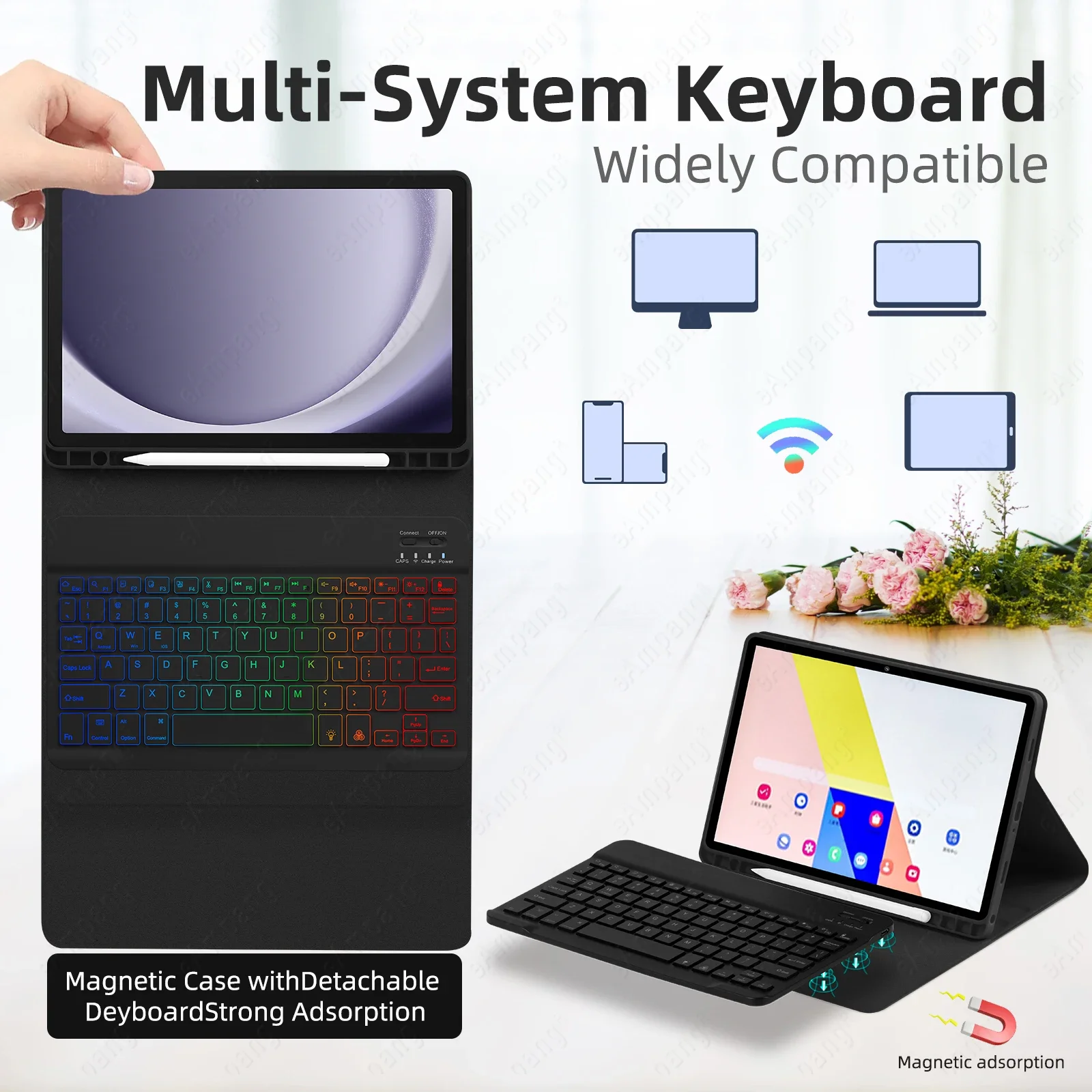 Keyboard Case For Samsung Galaxy Tab A9 Plus A9+ 11 Inch X210 X215 X216 Korean Spanish Portuguese Backlight Keyboard Cover Funda