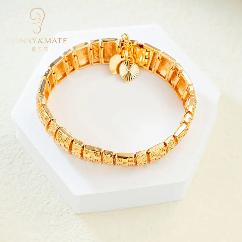 Wholesale Men\'s Bracelets 18K Gold Plated Thick Gold Nuggets Textured Links Women\'s Bracelets Fashion Jewelry