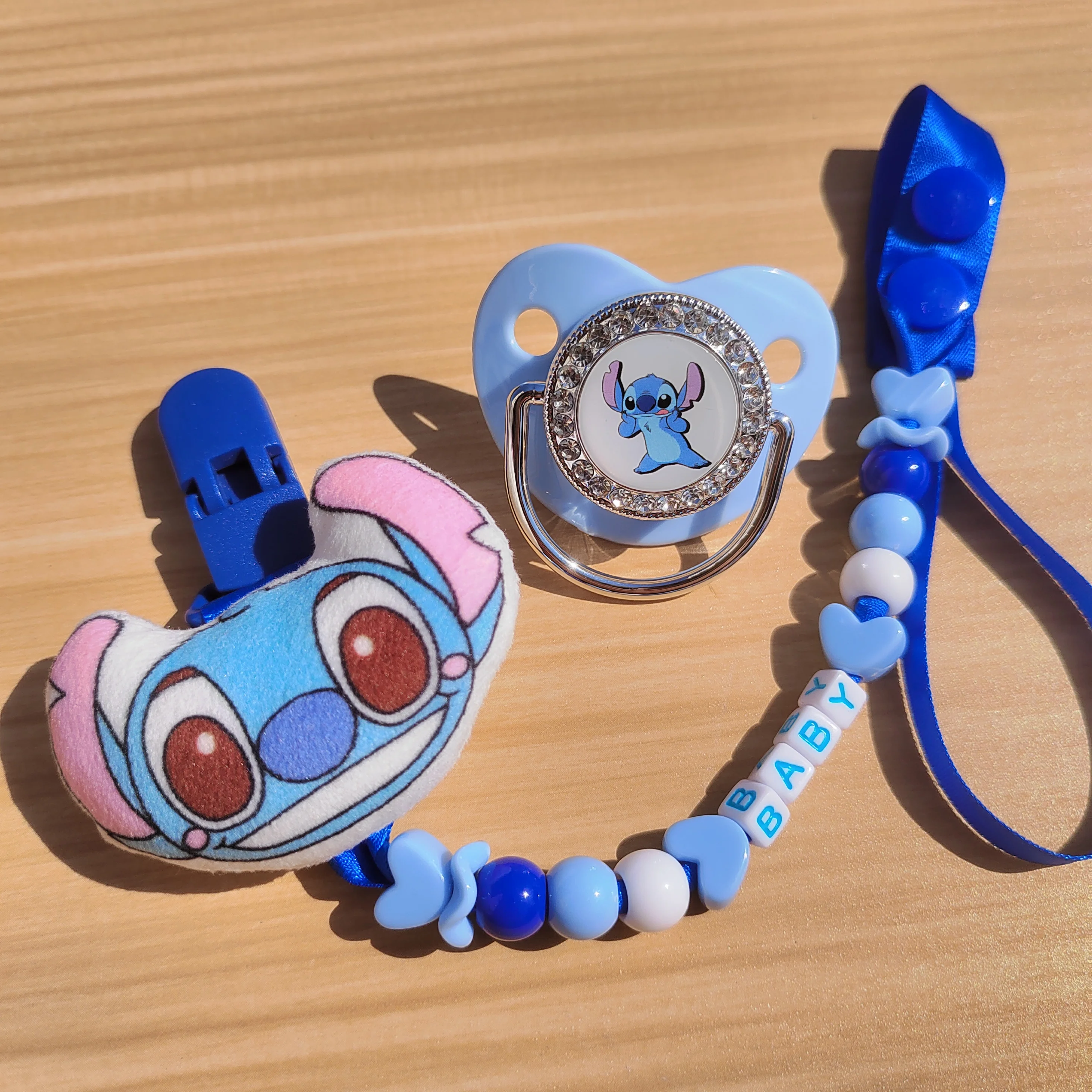 Stitch animated cartoon image pacifier clip and nipple chews for toddlers with teething silicone teether personalized custom